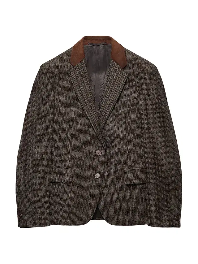 Women's Single-Breasted Shetland Wool Chevron Jacket - Brown