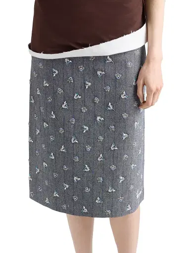 Prada Women's Embellished Pinstripe Wool Skirt - Grey | Thumbnail 2