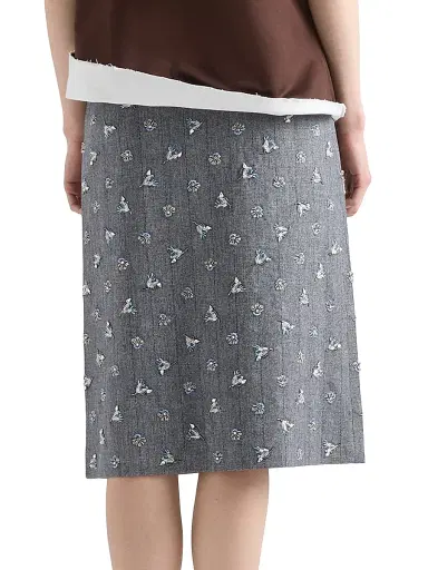 Prada Women's Embellished Pinstripe Wool Skirt - Grey | Thumbnail 3
