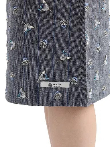 Prada Women's Embellished Pinstripe Wool Skirt - Grey | Thumbnail 4