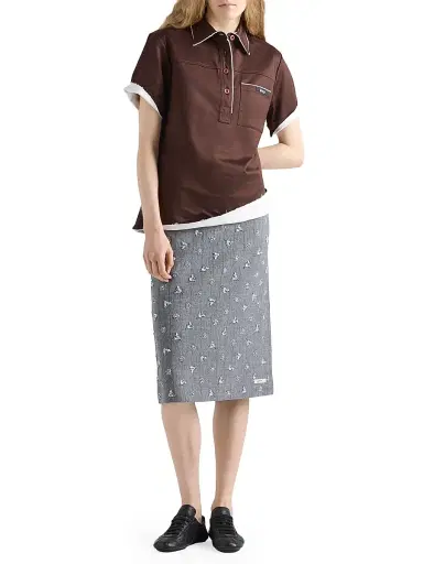 Prada Women's Embellished Pinstripe Wool Skirt - Grey | Thumbnail 6