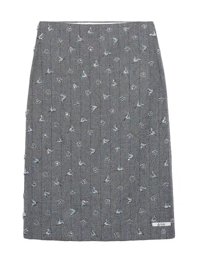 Prada Women's Embellished Pinstripe Wool Skirt - Grey | Thumbnail 1