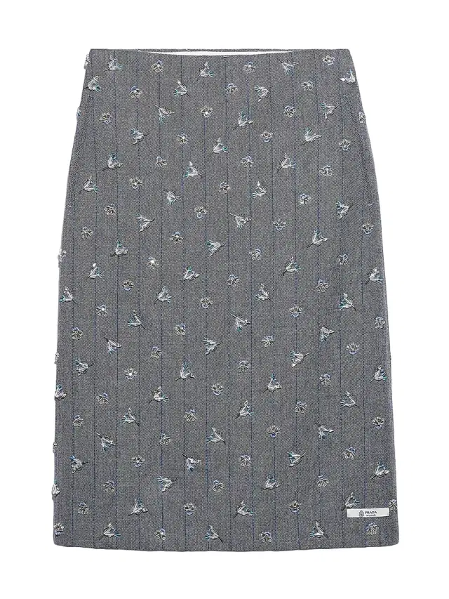 Women's Embellished Pinstripe Wool Skirt - Grey