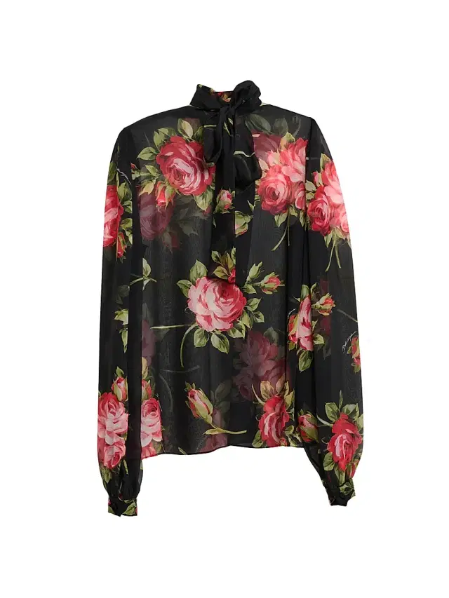 Dolce & Gabbana Women's Sheer Floral Silk Blouse - Bouquet Rose F Nero
