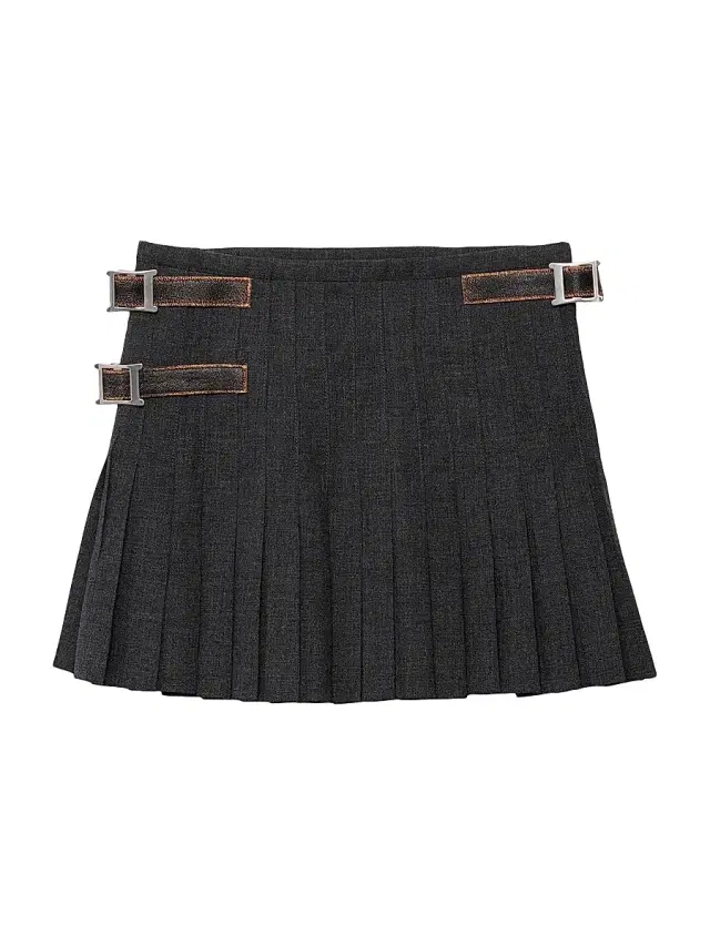 Women's Pleated Rush Stitch Wool Mini Skirt - Grey