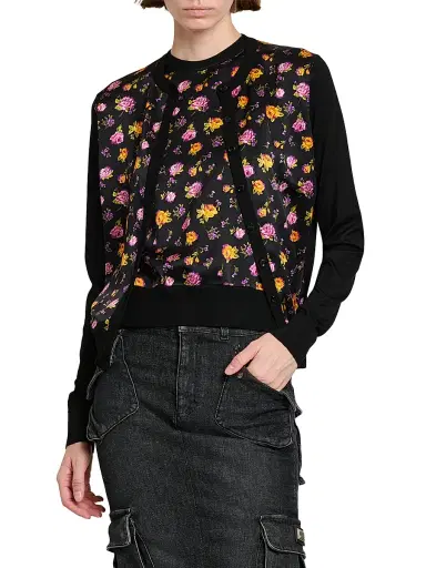 Dolce & Gabbana Women's Mixed-Media Silk Cardigan - Rose Mazzolini F Ner - Size 12 | Thumbnail 3