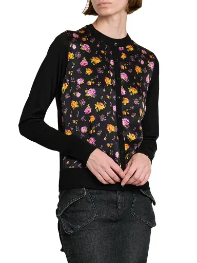 Dolce & Gabbana Women's Mixed-Media Silk Cardigan - Rose Mazzolini F Ner - Size 12 | Thumbnail 4