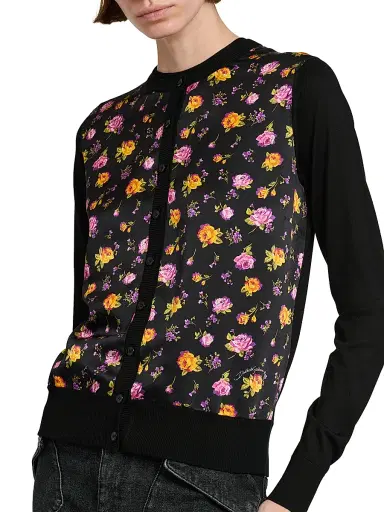 Dolce & Gabbana Women's Mixed-Media Silk Cardigan - Rose Mazzolini F Ner - Size 12 | Thumbnail 6