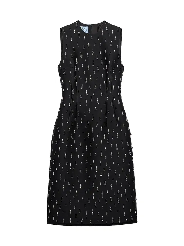 Women's Embroidered Scuba Dress - Black