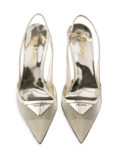 Prada Women's Mesh Fabric Slingback Pumps - Gold - Size 9 | Thumbnail 2 Prada Women's Mesh Fabric Slingback Pumps - Gold - Size 9 | Thumbnail 2