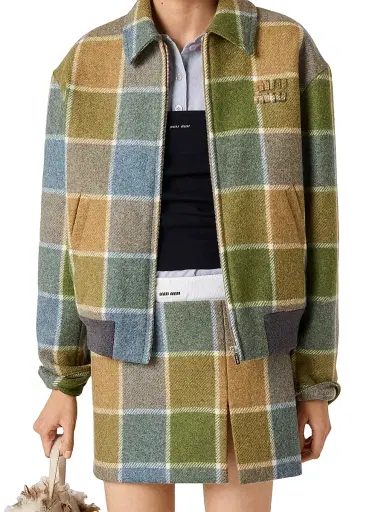 Miu Miu Women's Checked Blouson Jacket - Brown | Thumbnail 4