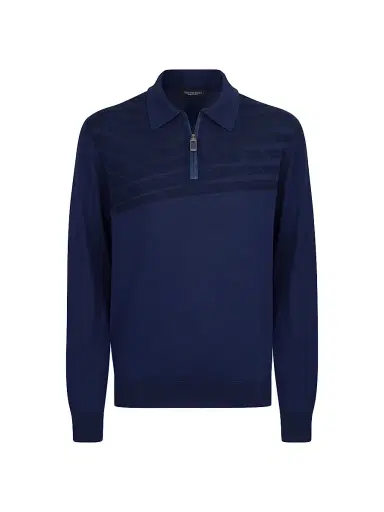 Stefano Ricci Men's Zip Polo Shirt - Blue | Thumbnail 1