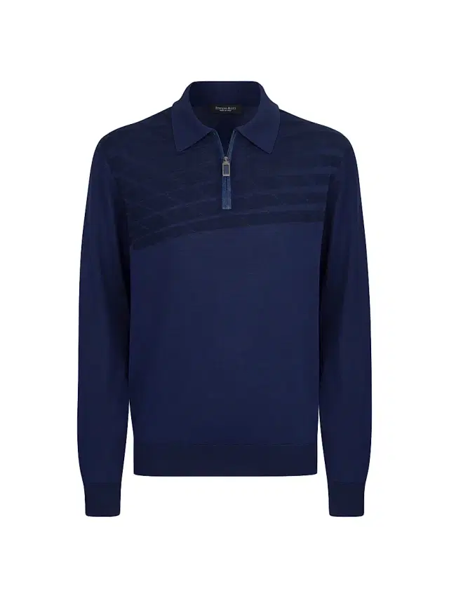 Men's Zip Polo Shirt - Blue