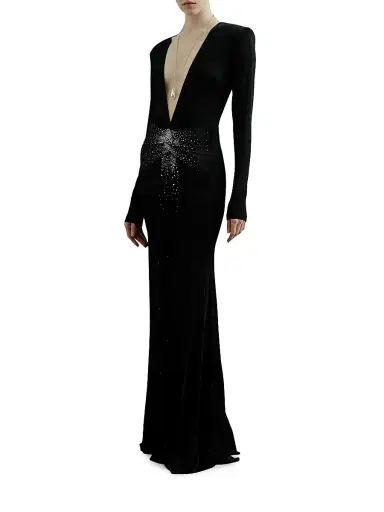 The New Arrivals Ilkyaz Ozel Women's Azure Rhinestone Plunging V-neck Jersey Gown - Magie Noire | Thumbnail 4 The New Arrivals Ilkyaz Ozel Women's Azure Rhinestone Plunging V-neck Jersey Gown - Magie Noire | Thumbnail 4
