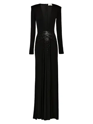The New Arrivals Ilkyaz Ozel Women's Azure Rhinestone Plunging V-neck Jersey Gown - Magie Noire | Thumbnail 1 The New Arrivals Ilkyaz Ozel Women's Azure Rhinestone Plunging V-neck Jersey Gown - Magie Noire | Thumbnail 1