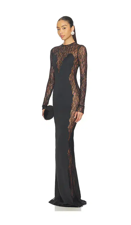 The New Arrivals by Ilkyaz Ozel Jean Lace Detailed Satin Maxi Dress