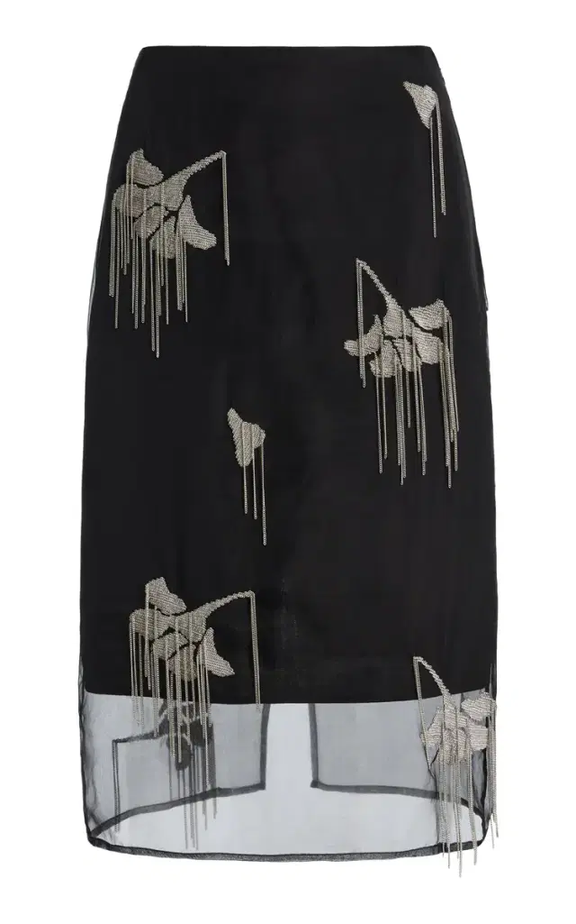 Tulip-Embellished Organza Midi Skirt