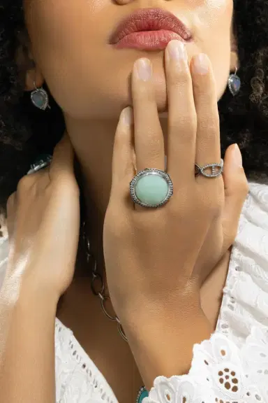 Sylva & Cie Chrysophrase Diamond Faceted Ring | Thumbnail 3