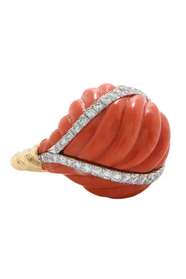 DAVID WEBB Coral Diamond Dome Ring | Thumbnail 1