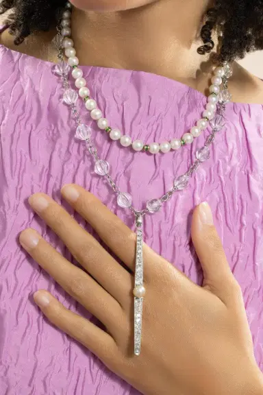 Sylva & Cie Crystal Quartz Platinum Necklace | Thumbnail 3