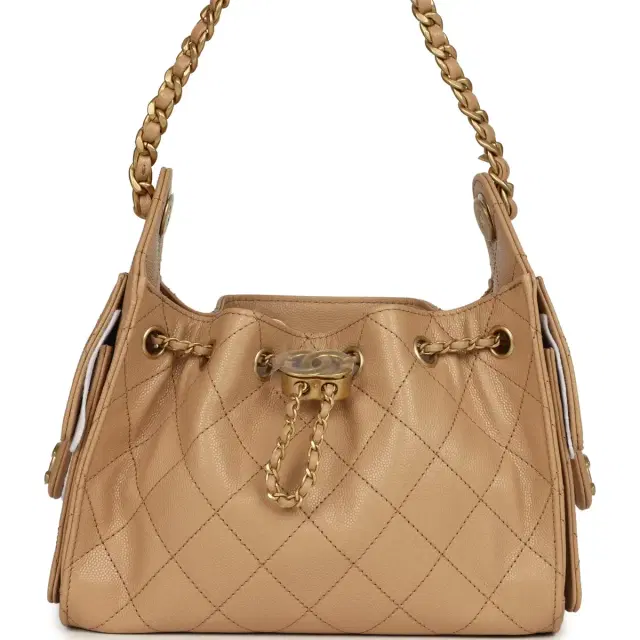 Chanel Chanel Mini 25 Hobo Bag Beige Caviar Antique Gold Hardware