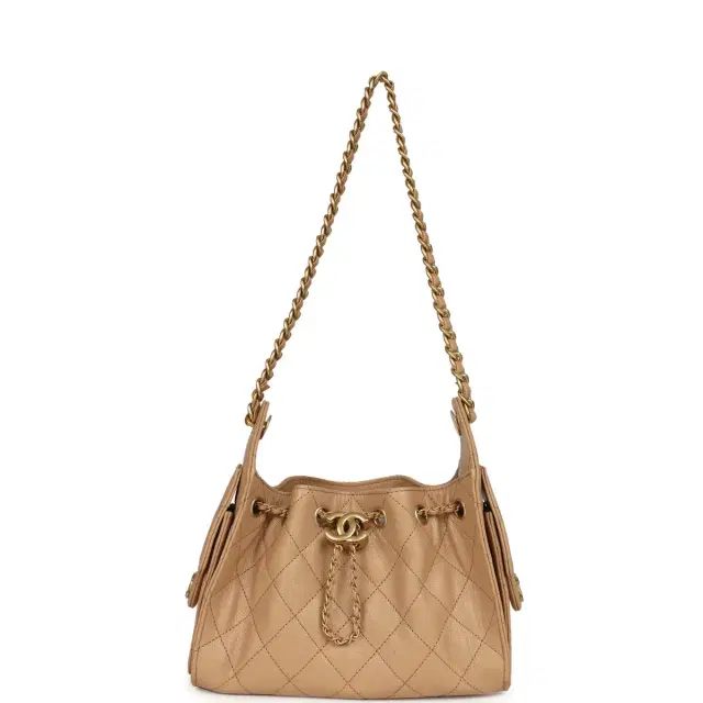 Chanel Mini 25 Hobo Bag Beige Caviar Antique Gold Hardware