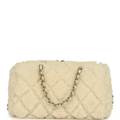 Chanel Chanel Mini Timeless Classic Barrel Bag with Chain Beige Shearling Light Gold Hardware | Thumbnail 4