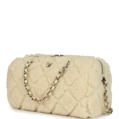 Chanel Chanel Mini Timeless Classic Barrel Bag with Chain Beige Shearling Light Gold Hardware | Thumbnail 5
