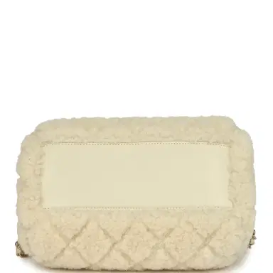 Chanel Chanel Mini Timeless Classic Barrel Bag with Chain Beige Shearling Light Gold Hardware | Thumbnail 6