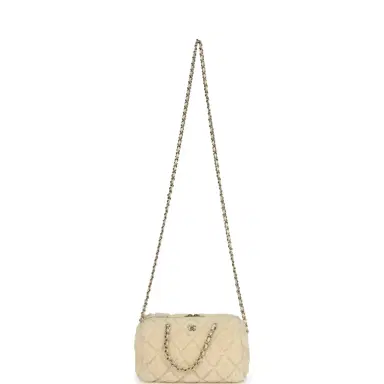 Chanel Chanel Mini Timeless Classic Barrel Bag with Chain Beige Shearling Light Gold Hardware | Thumbnail 7
