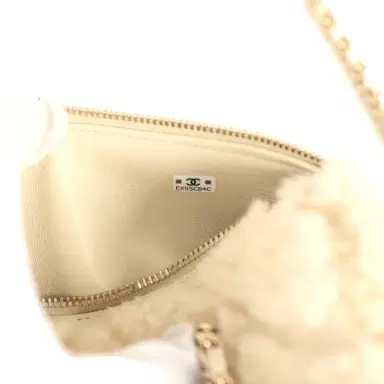 Chanel Chanel Mini Timeless Classic Barrel Bag with Chain Beige Shearling Light Gold Hardware | Thumbnail 10