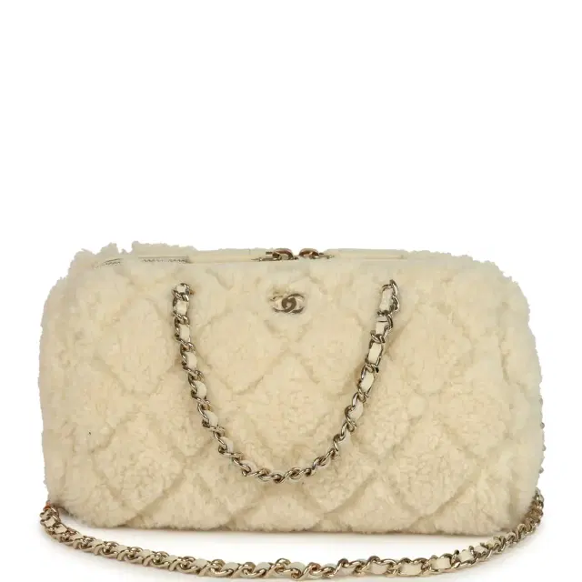 Chanel Chanel Mini Timeless Classic Barrel Bag with Chain Beige Shearling Light Gold Hardware