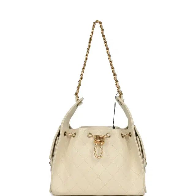 Chanel Small 25 Hobo Bag Light Beige Caviar Antique Gold Hardware