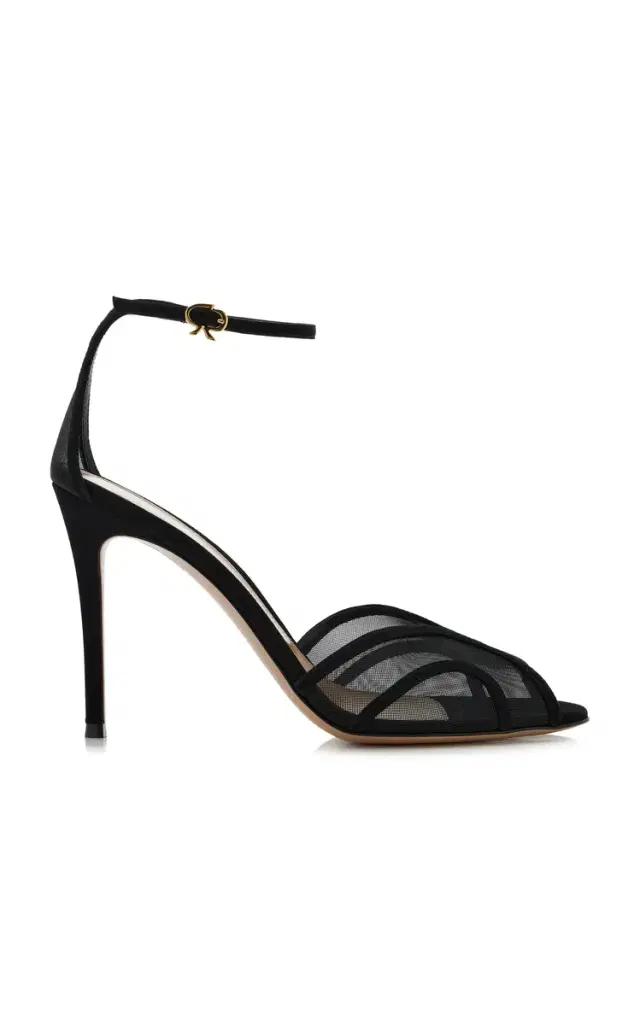Suede-Trimmed Mesh Sandals