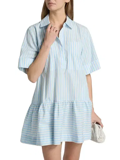 Simkhai Women's Cris Striped Drop-Waist Shirtdress - Hydrangea Blue Stripe - Size Large | Thumbnail 3