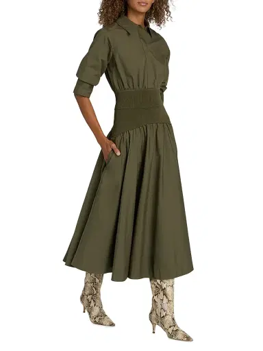 SIMKHAI Women's Ovie Cotton Midi-Skirt - Fern | Thumbnail 2