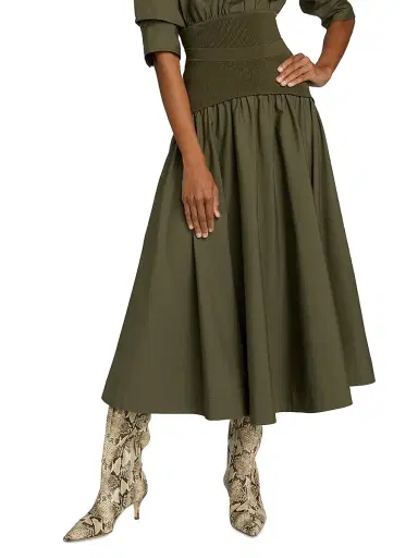 SIMKHAI Women's Ovie Cotton Midi-Skirt - Fern | Thumbnail 3