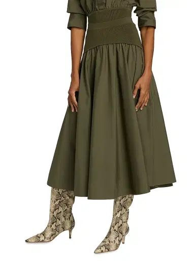 SIMKHAI Women's Ovie Cotton Midi-Skirt - Fern | Thumbnail 4