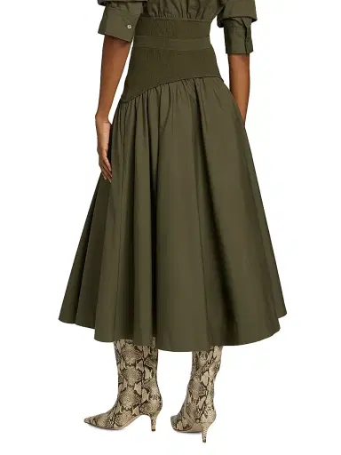 SIMKHAI Women's Ovie Cotton Midi-Skirt - Fern | Thumbnail 5