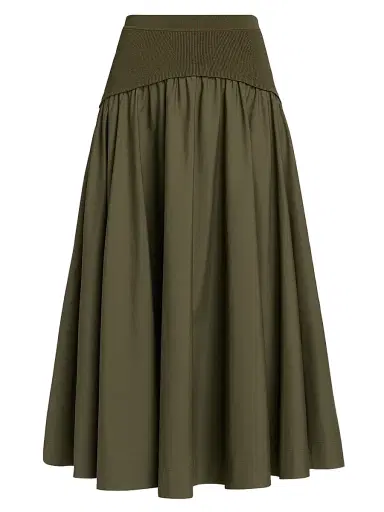 SIMKHAI Women's Ovie Cotton Midi-Skirt - Fern | Thumbnail 1