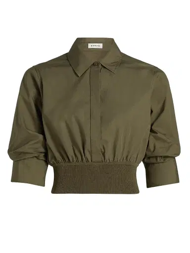 Simkhai Women's Stiles Cotton Crop Shirt - Fern - Size Small | Thumbnail 1 Simkhai Women's Stiles Cotton Crop Shirt - Fern - Size Small | Thumbnail 1