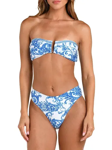 L'AGENCE Women's Baroque Krysta Printed Bandeau Bikini Top - Blue | Thumbnail 3