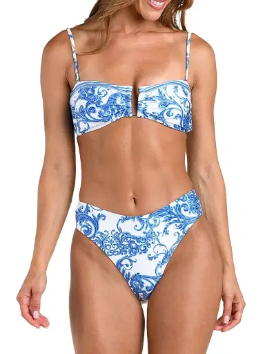 L'AGENCE Women's Baroque Krysta Printed Bandeau Bikini Top - Blue | Thumbnail 5