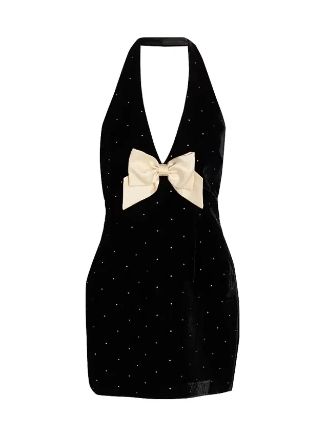 LoveShackFancy Women's Kathy Embellished Bow Halter Minidress - Black