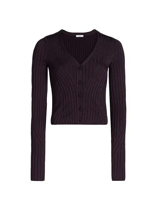 Adam Lippes Women's Greer Rib-Knit Chevron Cardigan - Aubergine