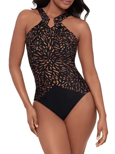 Miraclesuit Swim Women's Costa D'oro Aphrodite Patterned Swimsuit - Black - Size 16 | Thumbnail 2