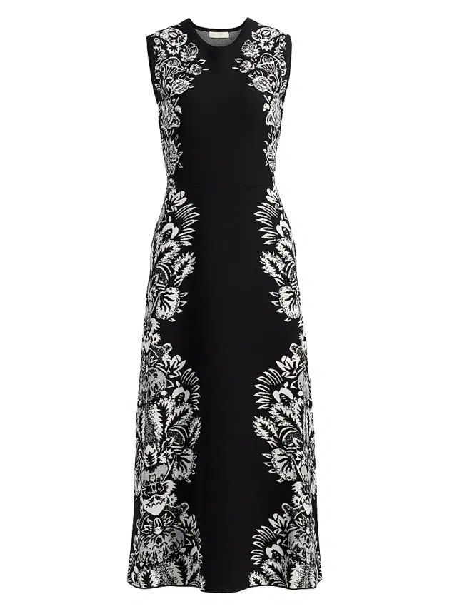 Women's Liana Floral Jacquard Midi-Dress - Noir