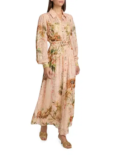 Hemant & Nandita Women's Afya Floral Belted Maxi Shirtdress - Coral | Thumbnail 2 Hemant & Nandita Women's Afya Floral Belted Maxi Shirtdress - Coral | Thumbnail 2