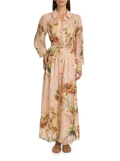 Hemant & Nandita Women's Afya Floral Belted Maxi Shirtdress - Coral | Thumbnail 3 Hemant & Nandita Women's Afya Floral Belted Maxi Shirtdress - Coral | Thumbnail 3
