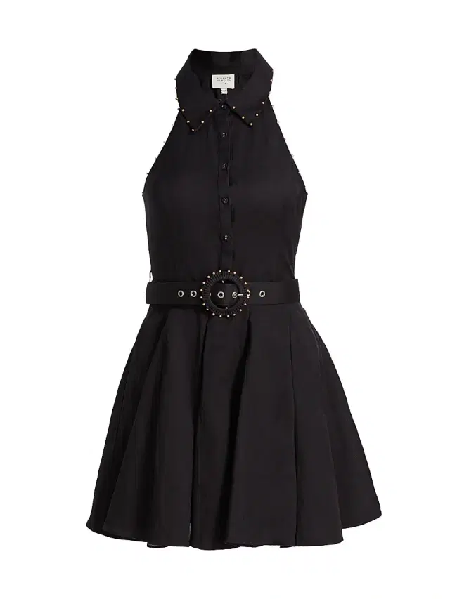 Hemant & Nandita Women's Kavi Embroidered Linen-Cotton Belted Minidress - Black